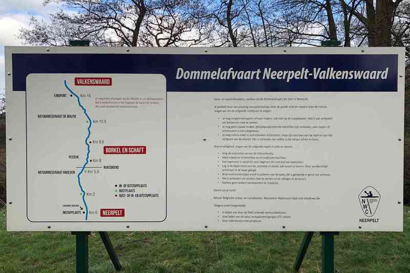 Infobord peddelroute op de Dommel tussen Neerpelt en Valkenswaard