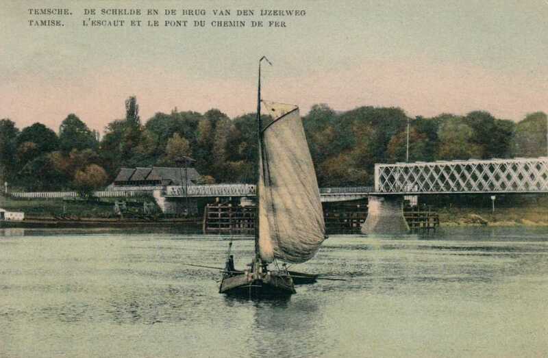 De Zeeschelde te Temse en de brug van den ijzerweg in 1907